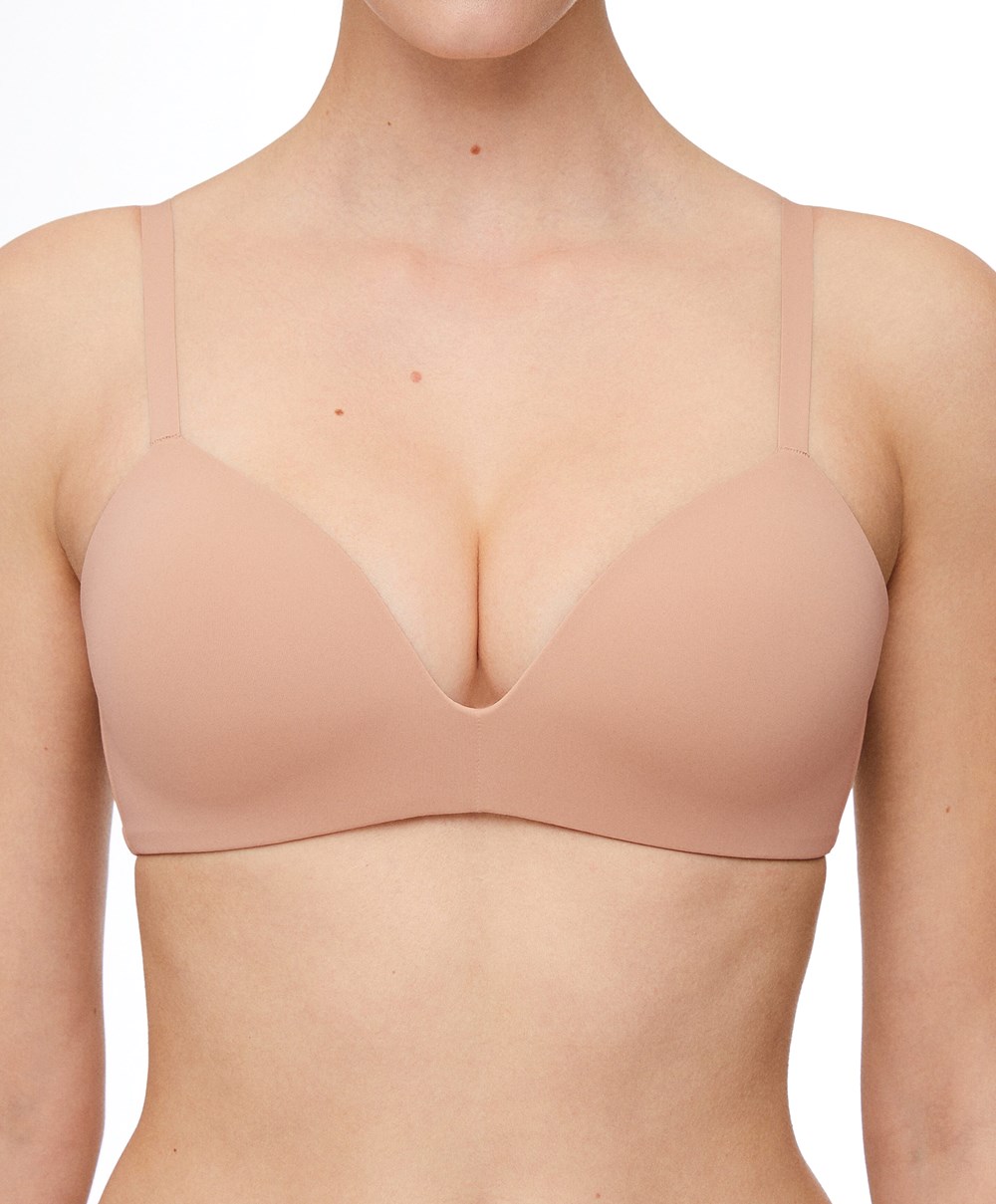 Oysho Push-up Párnázott Triangle Polyamide Bra Bézs | RUMCGX-127