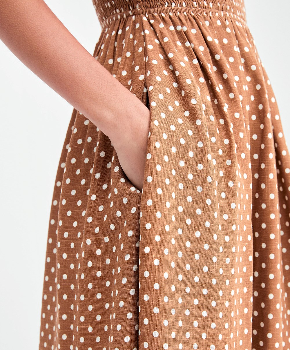 Oysho Pántos Ruched Polka Dot Ruha Caramel | KNXPWA-506