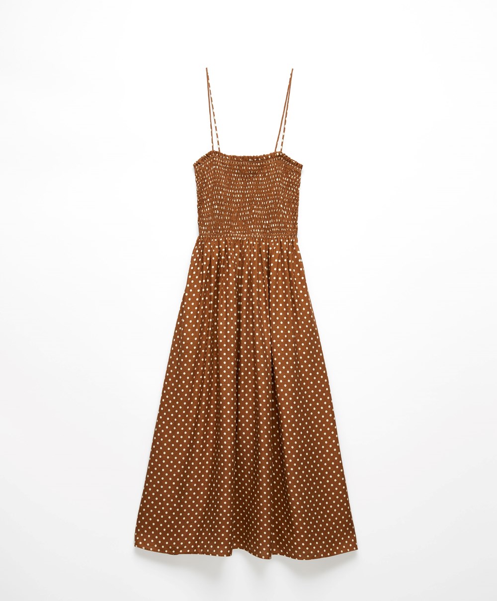 Oysho Pántos Ruched Polka Dot Ruha Caramel | KNXPWA-506