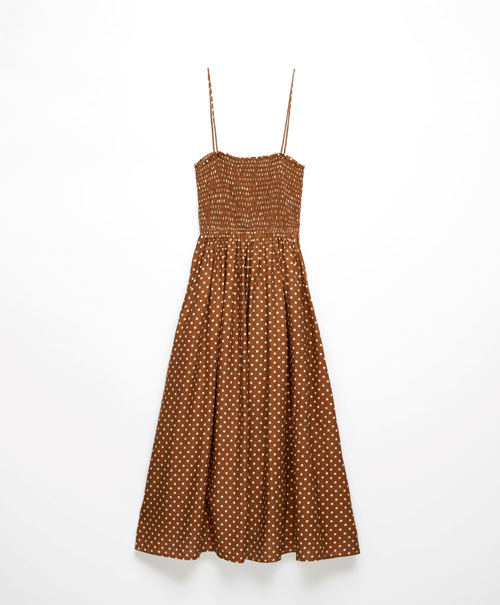 Oysho Pántos Ruched Polka Dot Ruha Caramel | KNXPWA-506