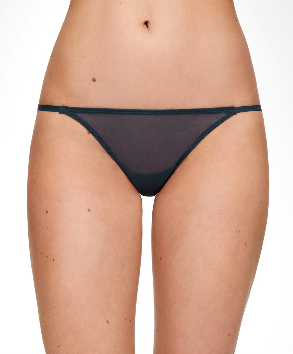 Oysho Pántos Tulle Tanga Blue-grey | CPFUIW-860