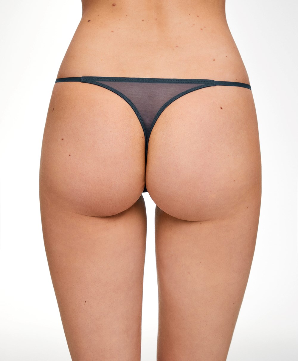 Oysho Pántos Tulle Tanga Blue-grey | CPFUIW-860