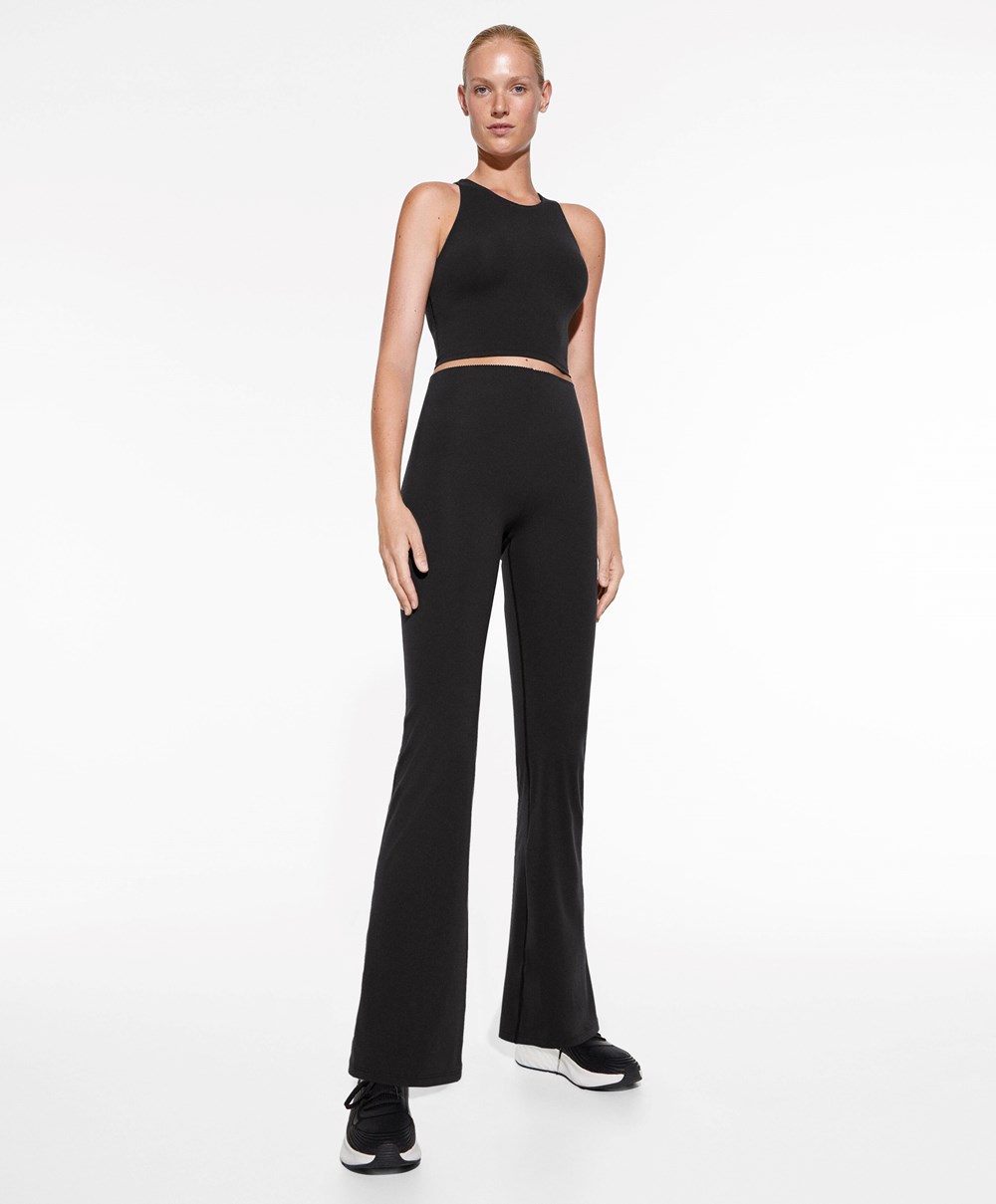 Oysho Raise Up Compressive Flare Trousers Fekete | LFOBSK-670