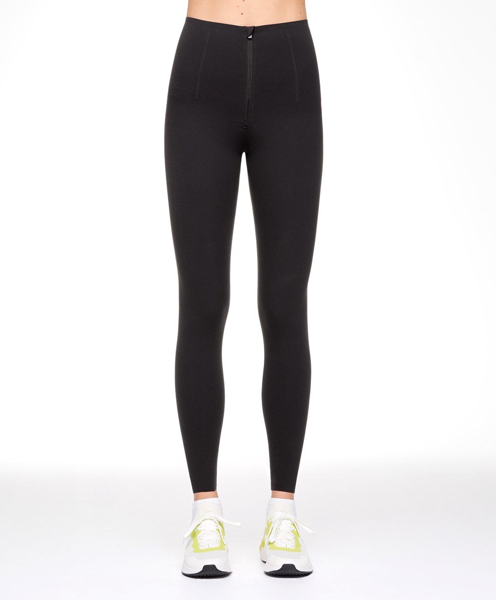 Oysho Raise Up Compressive Super-high-rise Ankle-length 65cm Leggings With Zip Fekete | PFYLOR-264