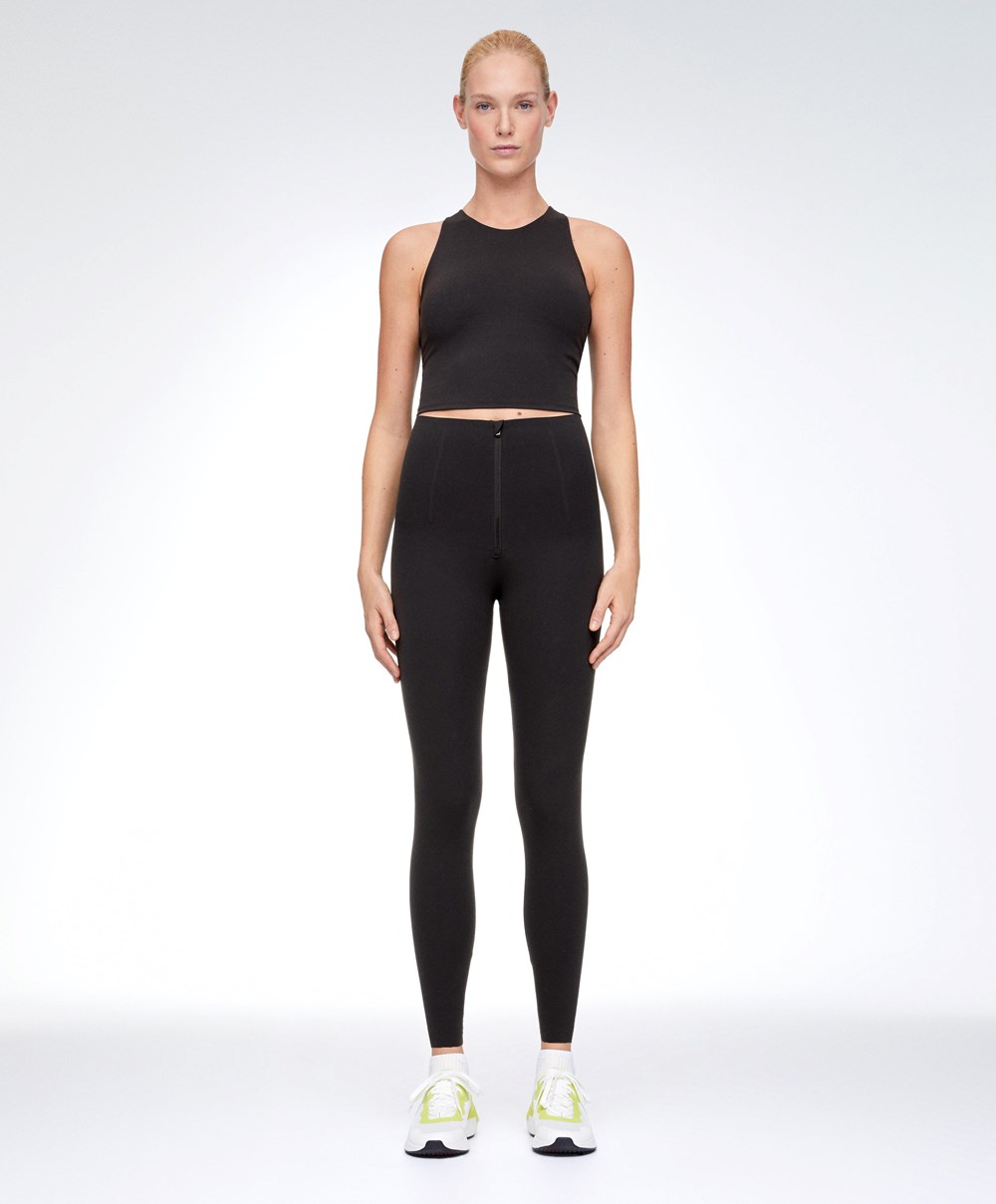 Oysho Raise Up Compressive Super-high-rise Ankle-length 65cm Leggings With Zip Fekete | PFYLOR-264