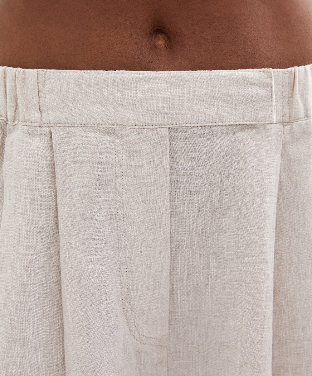 Oysho Relaxed-fit 100% Linen Trousers Sand Melange | NCKDMV-741