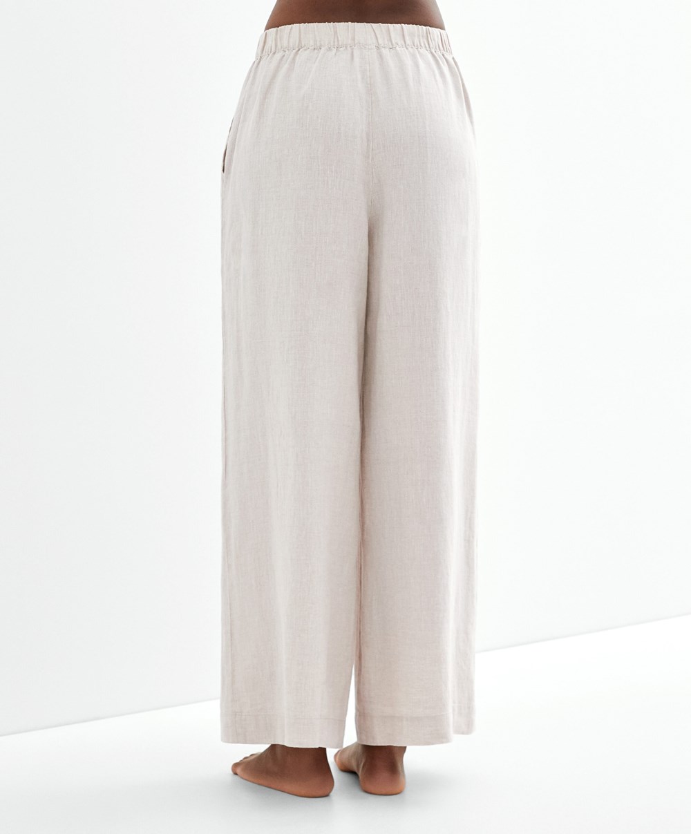 Oysho Relaxed-fit 100% Linen Trousers Sand Melange | NCKDMV-741