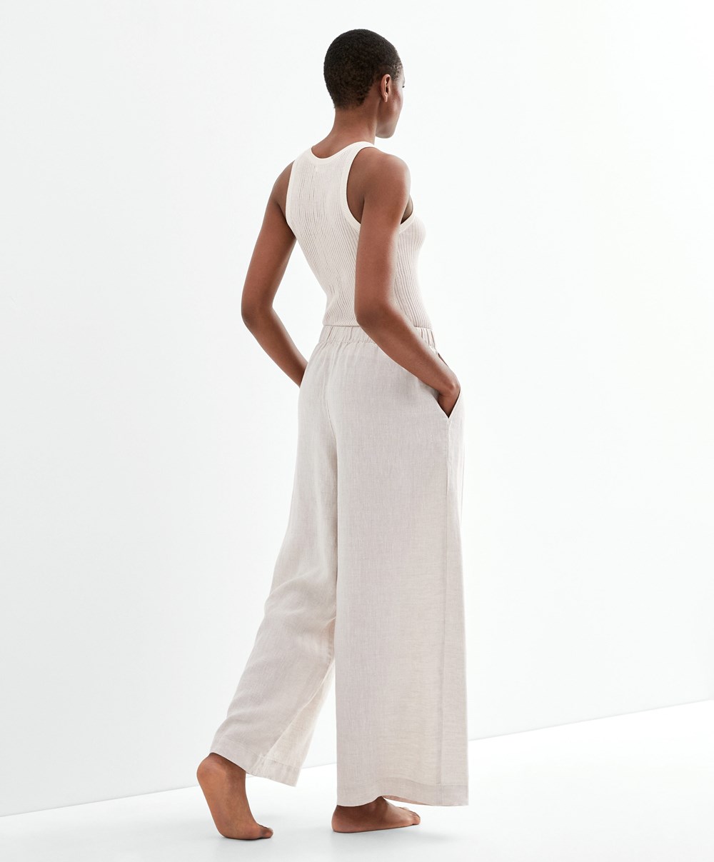 Oysho Relaxed-fit 100% Linen Trousers Sand Melange | NCKDMV-741