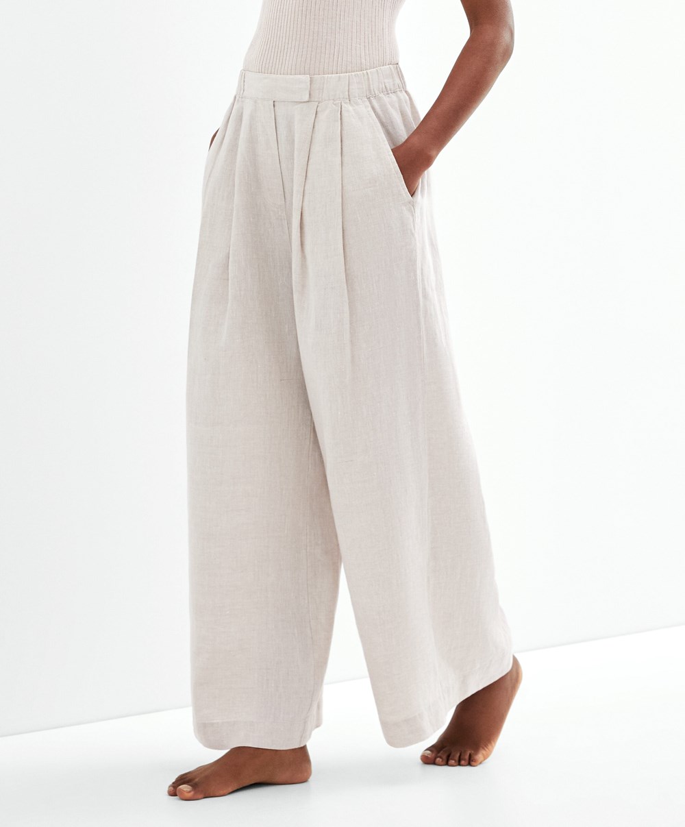 Oysho Relaxed-fit 100% Linen Trousers Sand Melange | NCKDMV-741