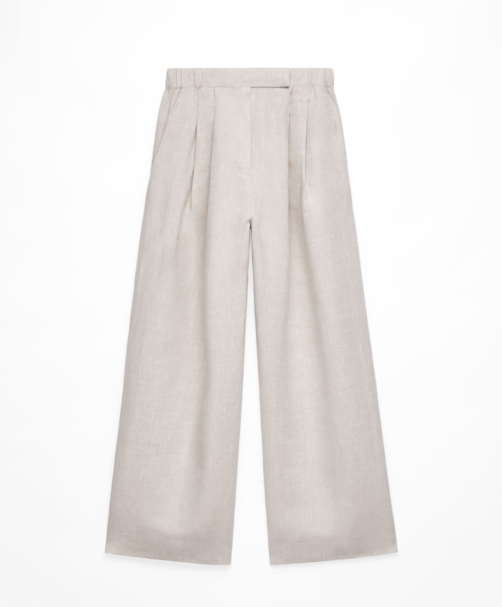 Oysho Relaxed-fit 100% Linen Trousers Sand Melange | RGLTCO-748