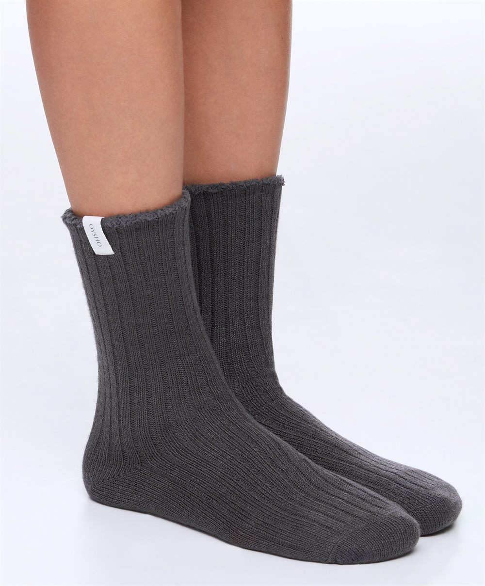 Oysho Rib Classic Socks Anthracite | GMBOHK-905