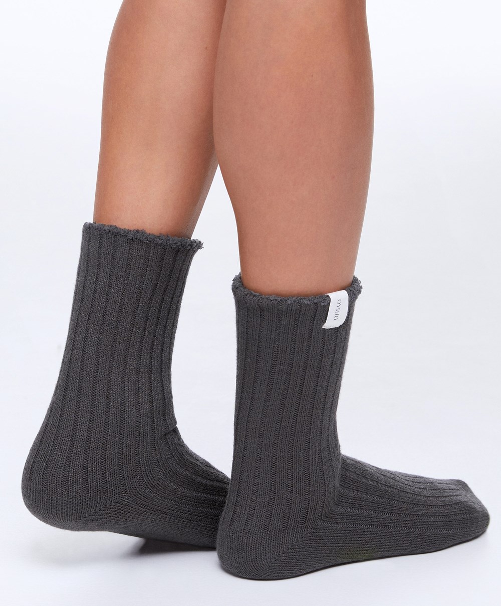 Oysho Rib Classic Socks Anthracite | GMBOHK-905