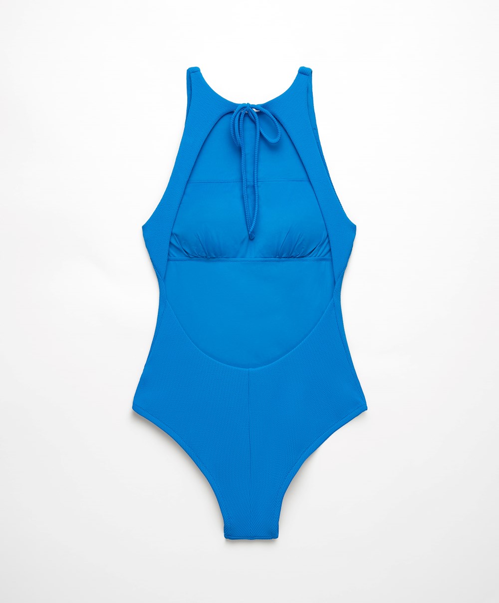 Oysho Rib Halter Swimsuit Mélykék | NOREIH-815