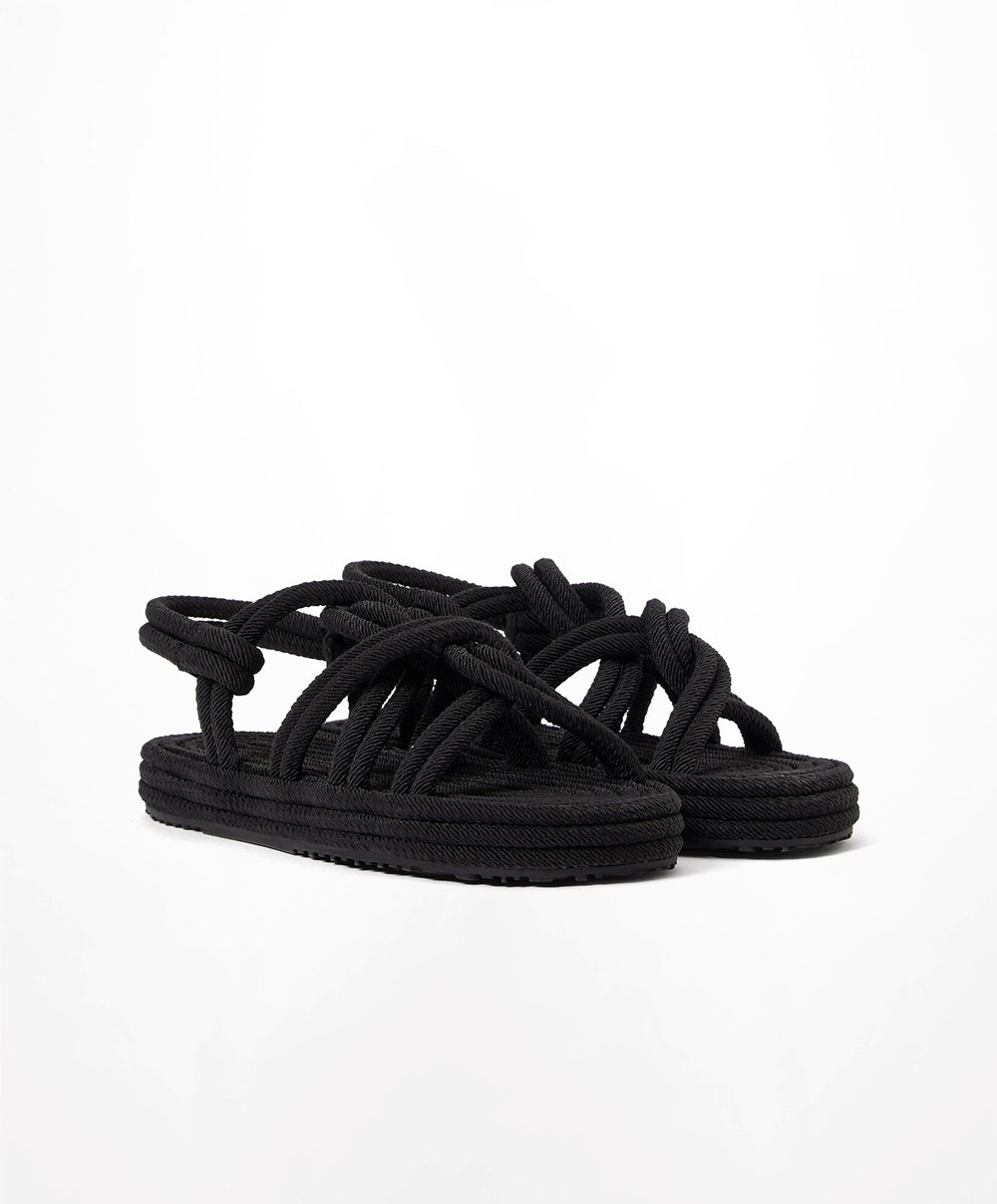 Oysho Rope Sandals Fekete | GQKJML-817