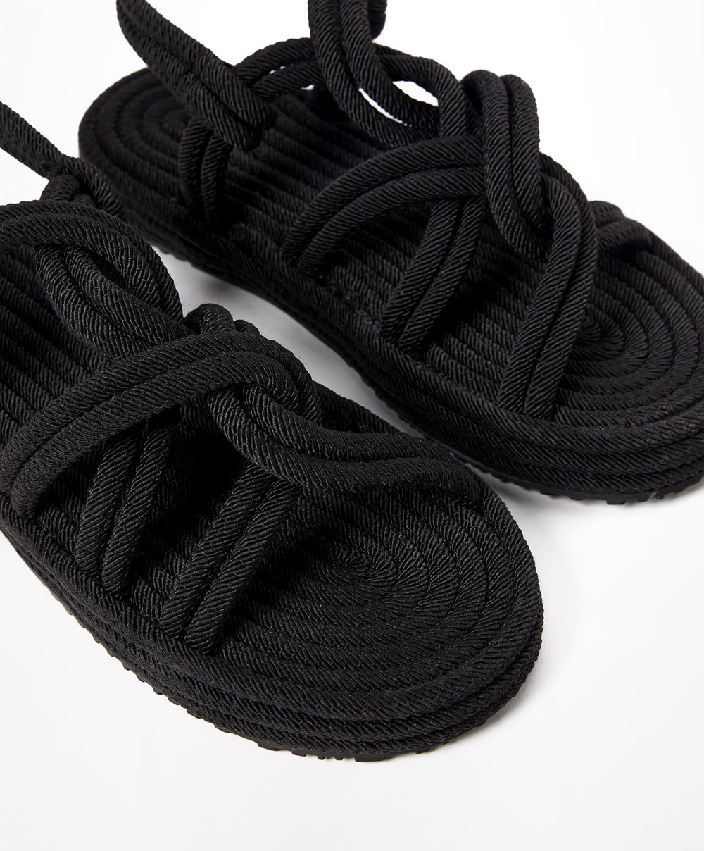 Oysho Rope Sandals Fekete | GQKJML-817