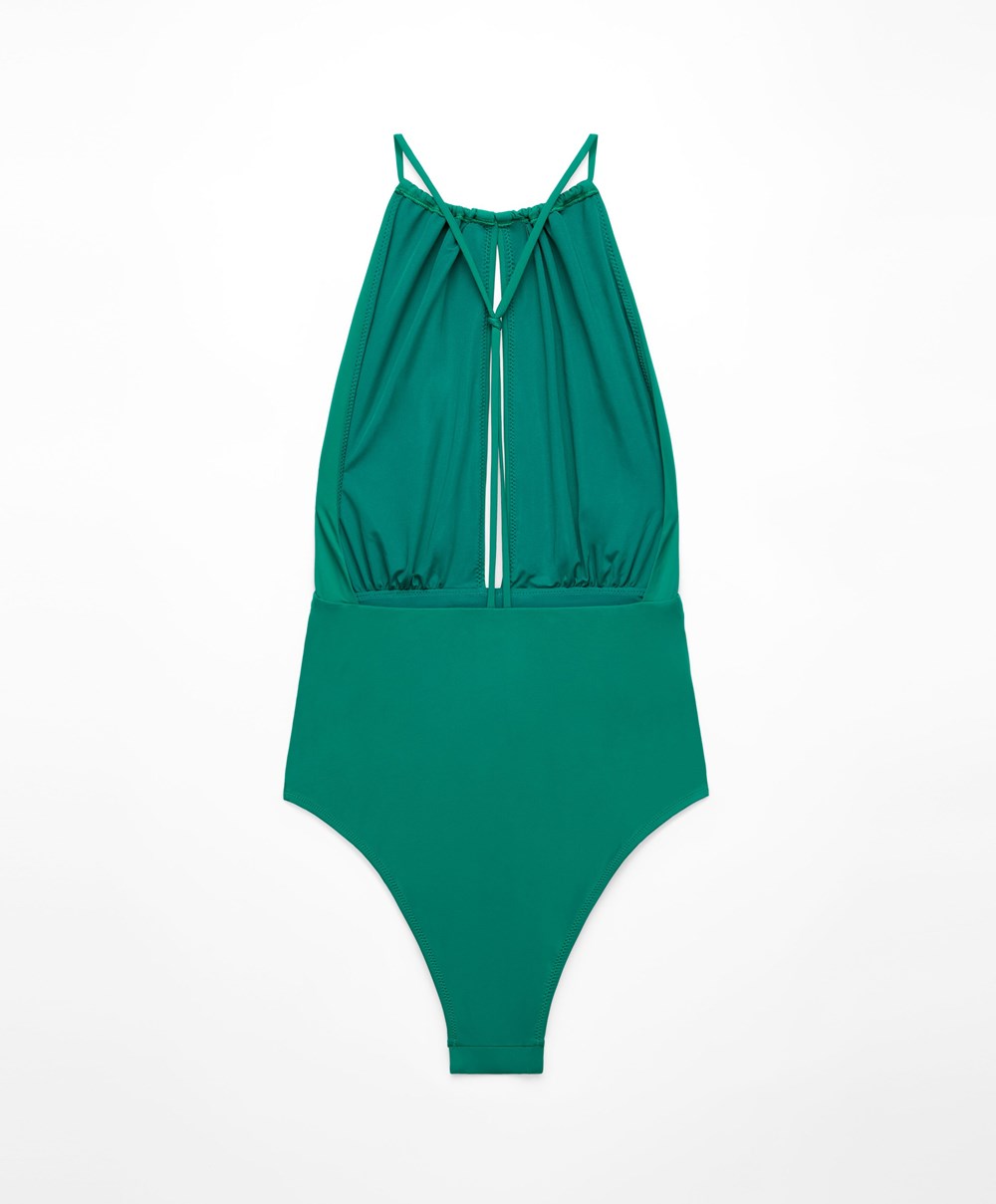 Oysho Ruched Halter Swimsuit Zöld | HTYBIF-436