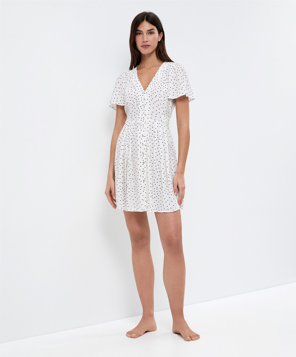 Oysho Rövid Polka Dot Ruha Ecru | UHAGCX-071