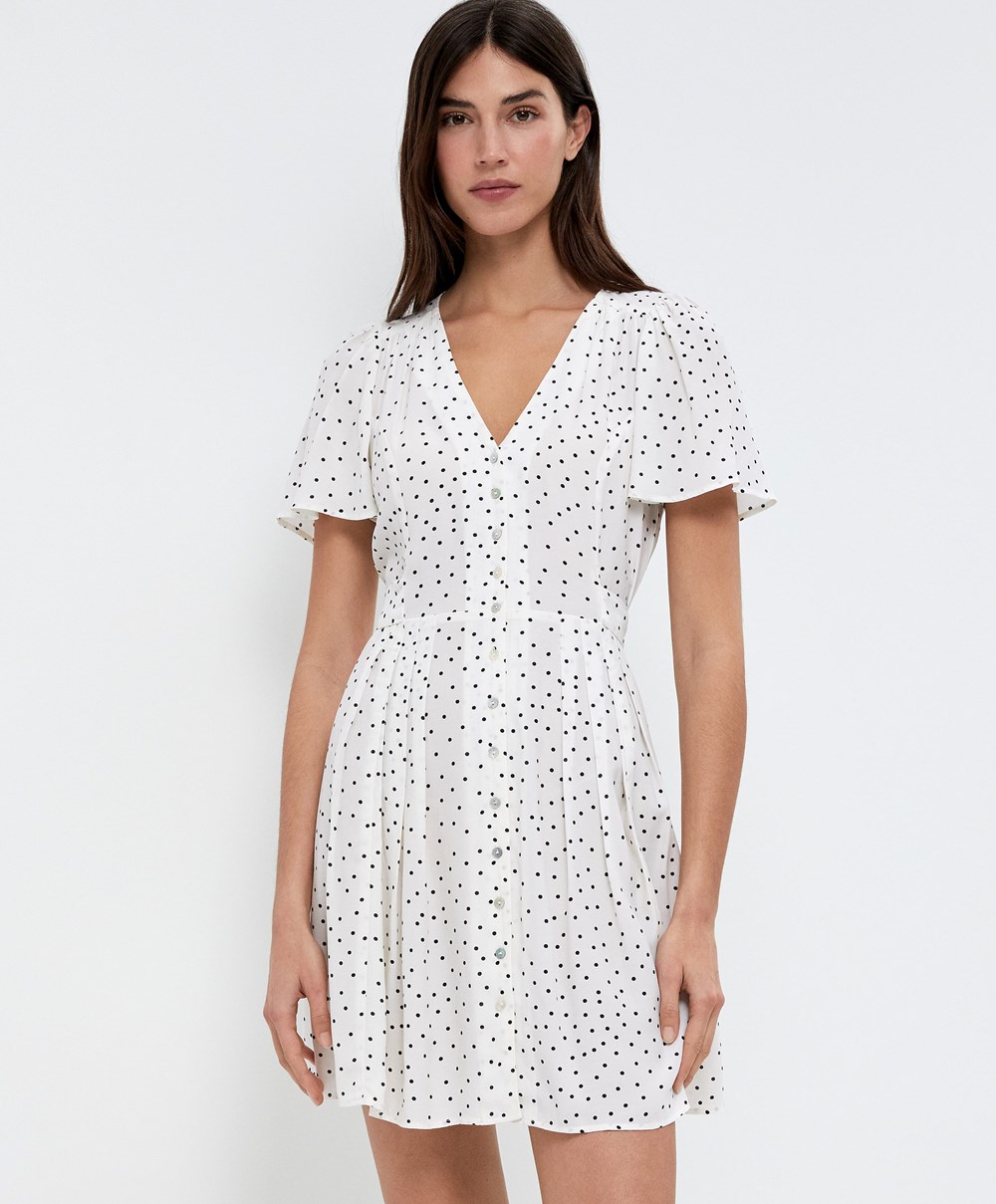 Oysho Rövid Polka Dot Ruha Ecru | UHAGCX-071