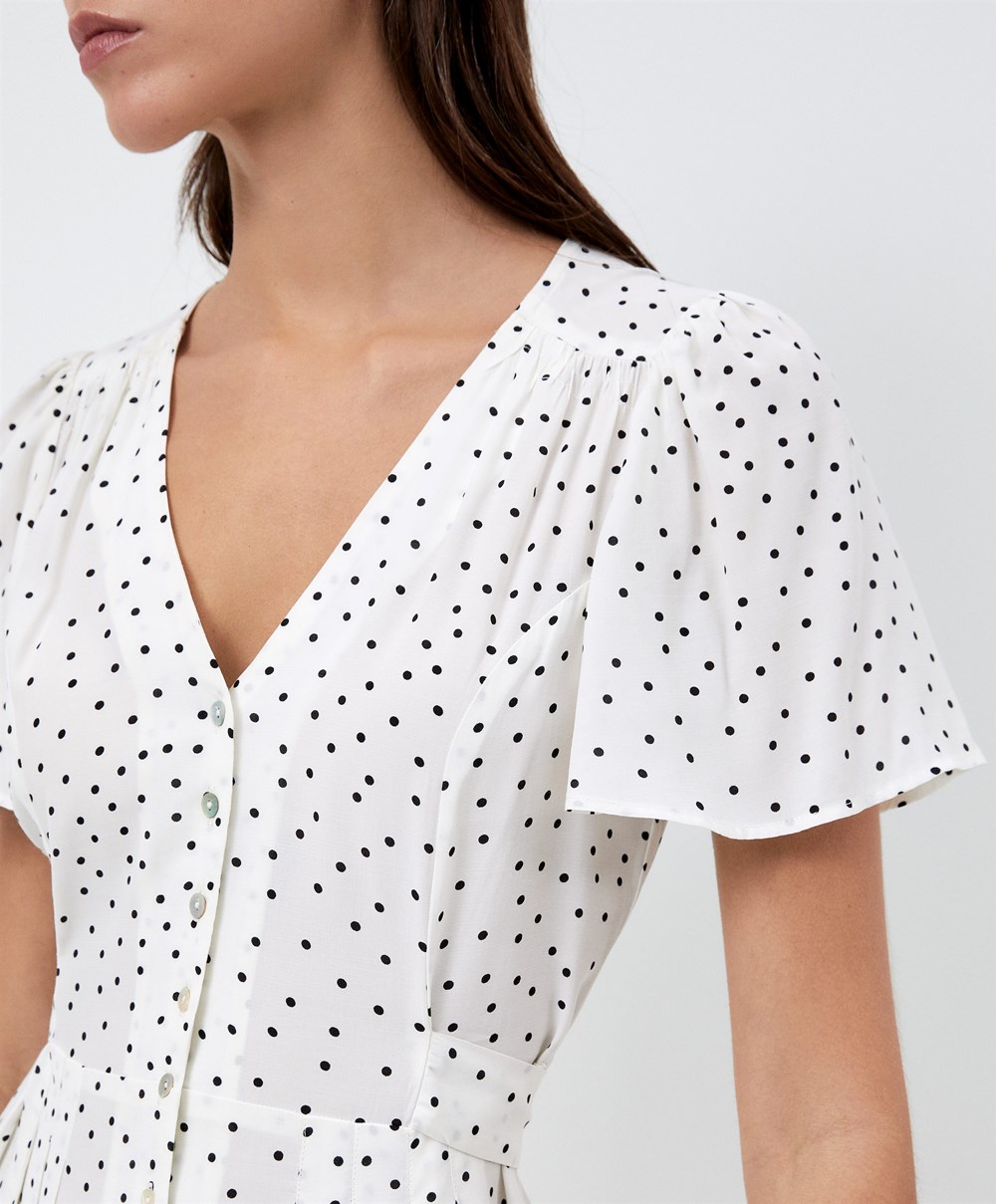 Oysho Rövid Polka Dot Ruha Ecru | UHAGCX-071