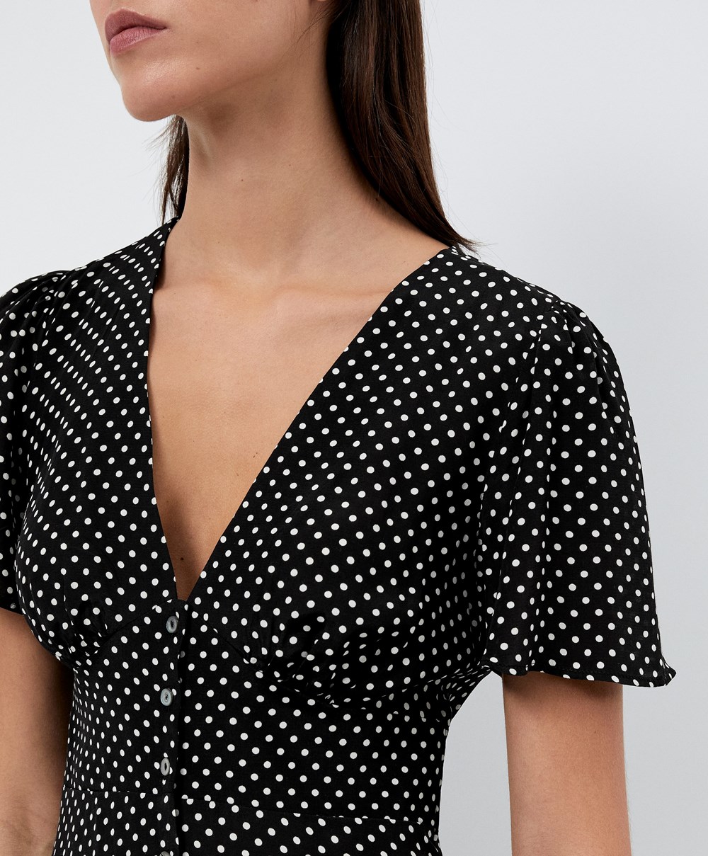 Oysho Rövid Polka Dot Ruha Fekete | XJWNGU-603