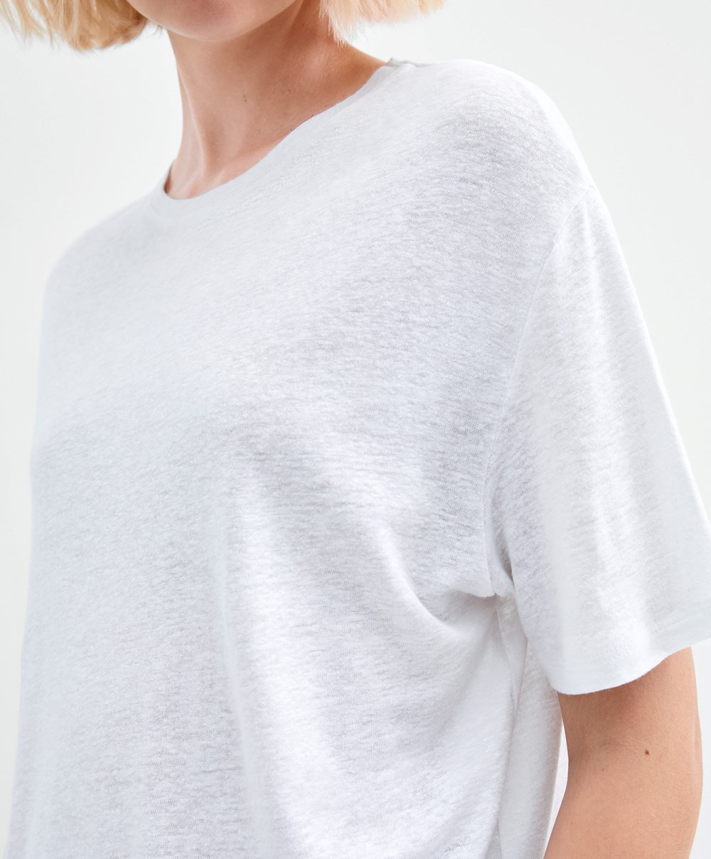 Oysho Rövid Sleeve Linen T-shirt Fehér | AQBIPF-732