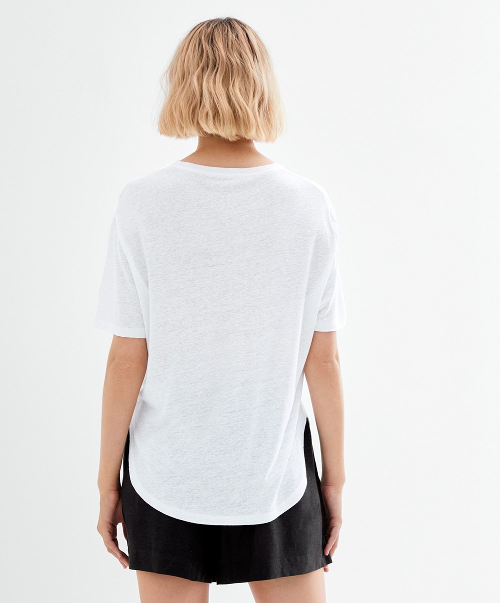 Oysho Rövid Sleeve Linen T-shirt Fehér | AQBIPF-732