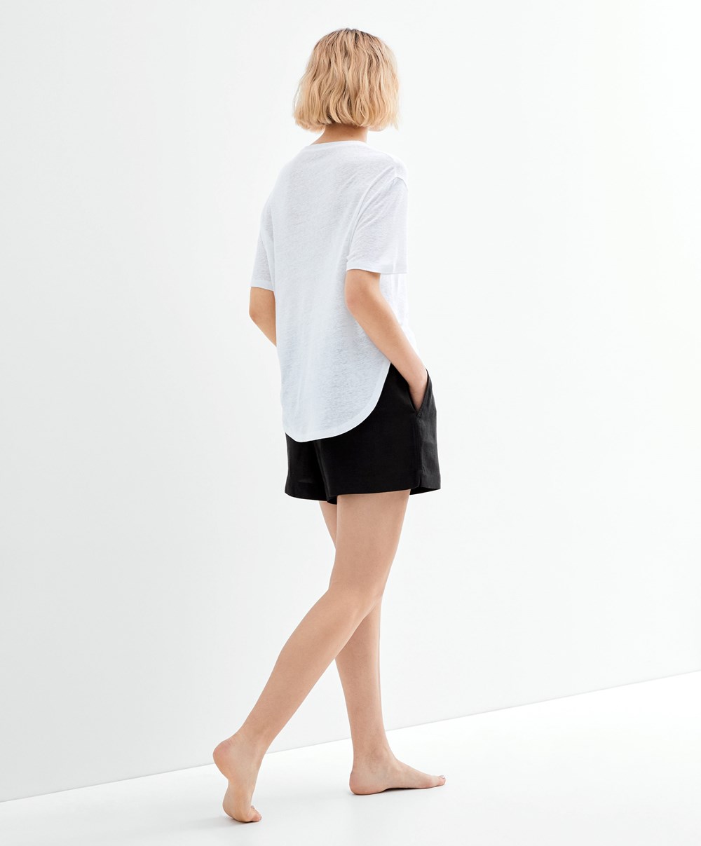 Oysho Rövid Sleeve Linen T-shirt Fehér | AQBIPF-732