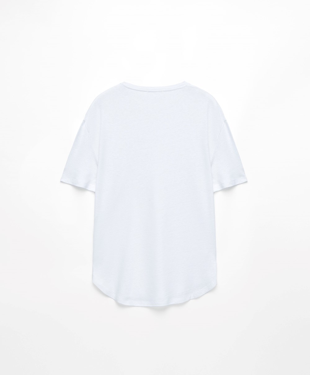 Oysho Rövid Sleeve Linen T-shirt Fehér | AQBIPF-732