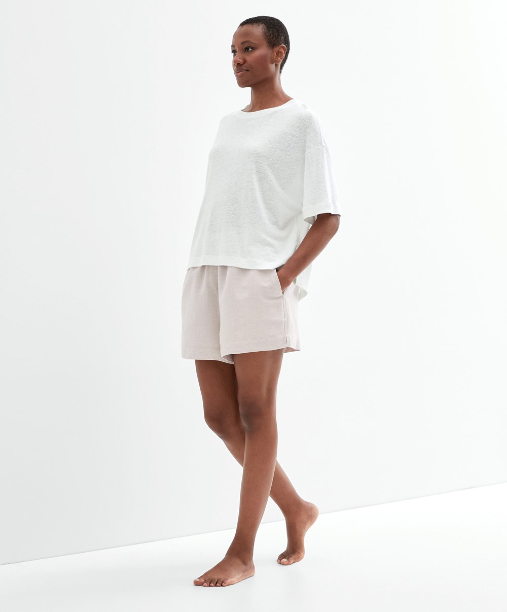 Oysho Rövid Sleeve Linen T-shirt Fehér | XVYUMI-643