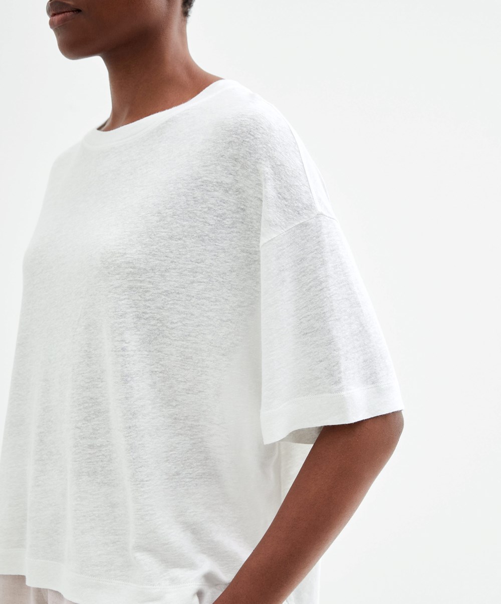 Oysho Rövid Sleeve Linen T-shirt Fehér | XVYUMI-643