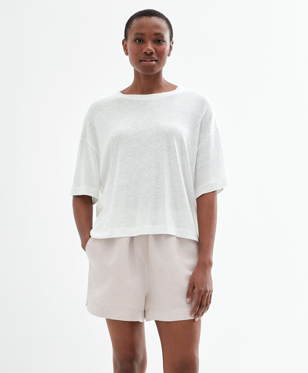 Oysho Rövid Sleeve Linen T-shirt Fehér | XVYUMI-643