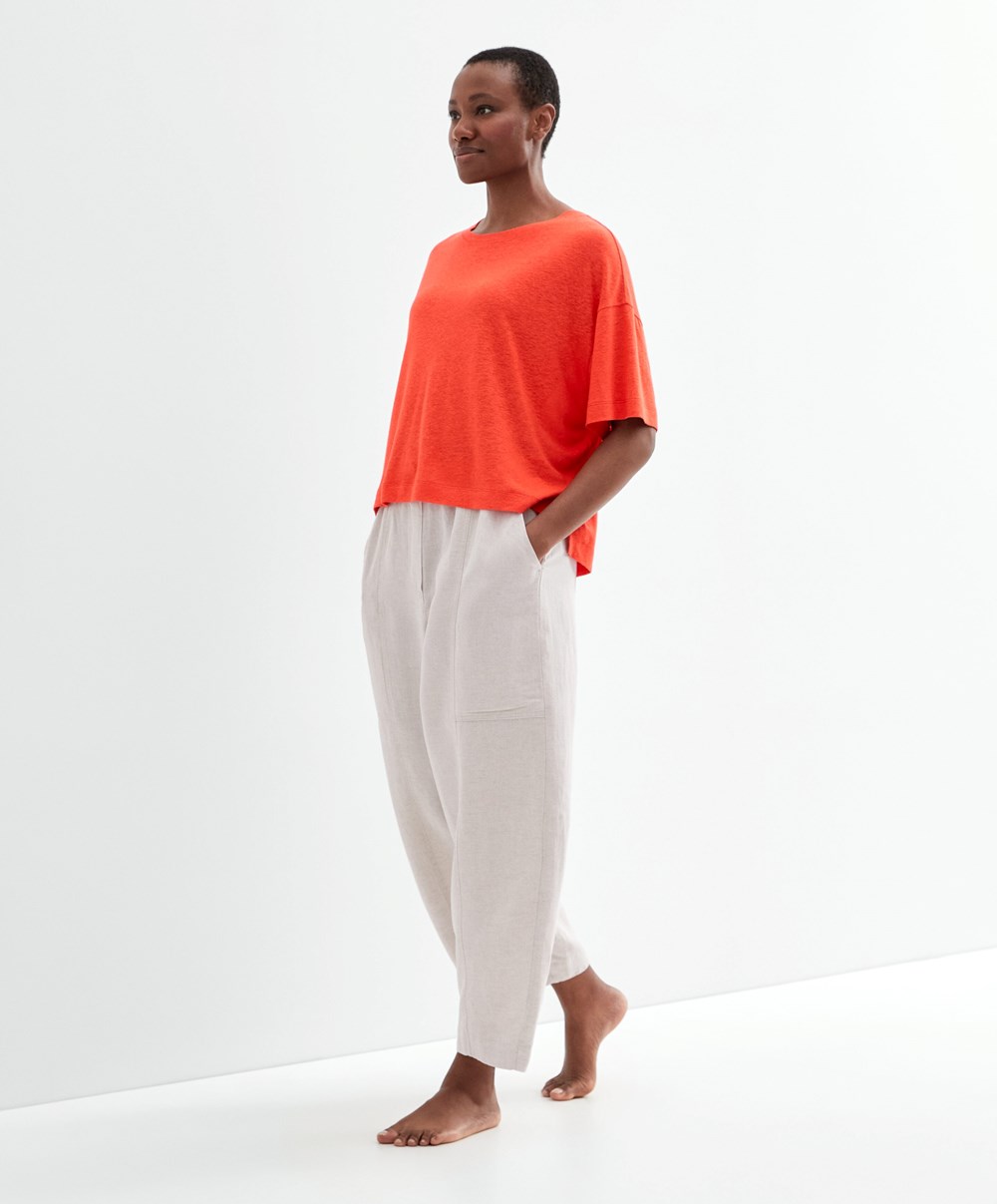 Oysho Rövid Sleeve Linen T-shirt Narancssárga | XWSMYH-871