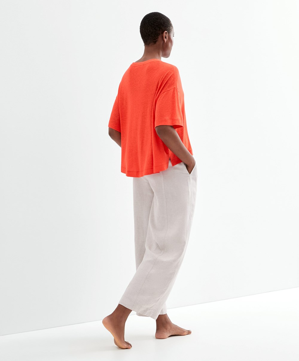 Oysho Rövid Sleeve Linen T-shirt Narancssárga | XWSMYH-871