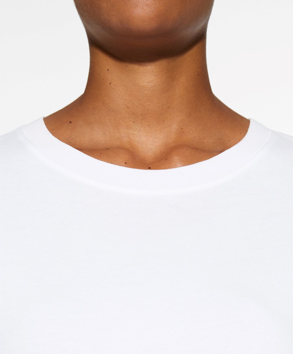 Oysho Rövid Sleeve Pamut T-shirt Pale Ecru | QJMGUP-824