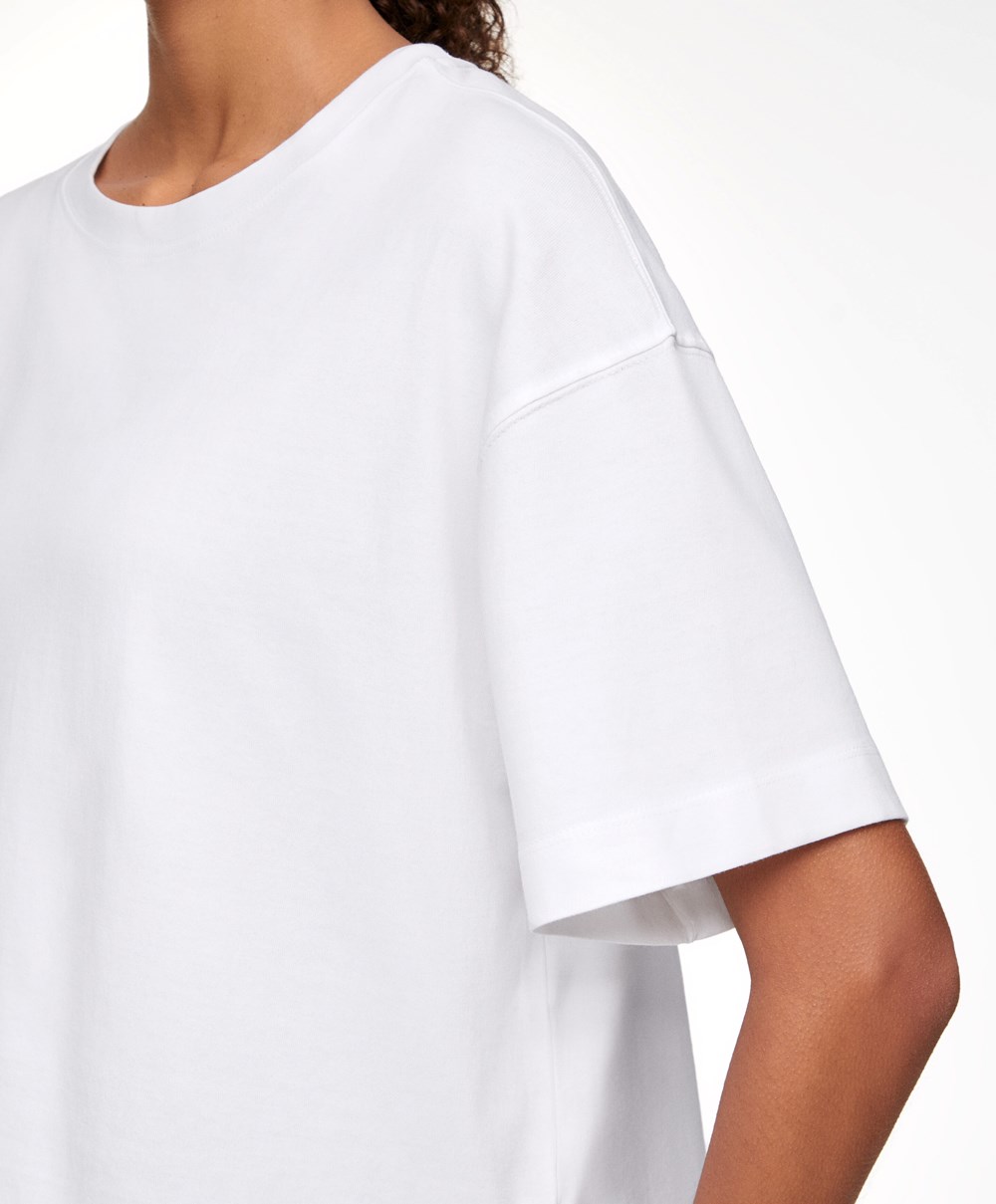 Oysho Rövid Sleeve Pamut T-shirt Pale Ecru | QJMGUP-824