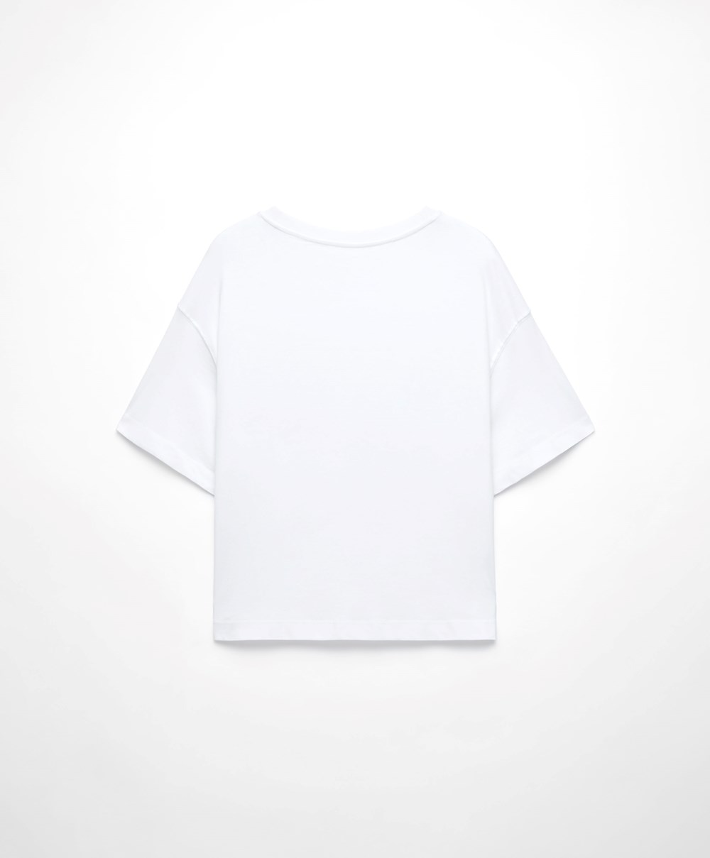 Oysho Rövid Sleeve Pamut T-shirt Pale Ecru | QJMGUP-824