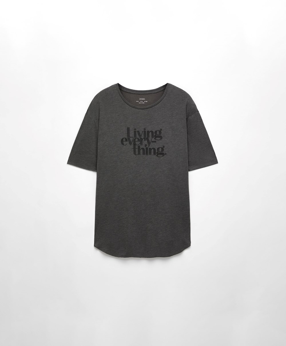 Oysho Rövid Sleeve T-shirt With Slogan Marl | DNRZUW-523