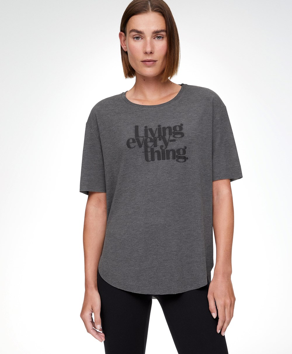 Oysho Rövid Sleeve T-shirt With Slogan Marl | DNRZUW-523