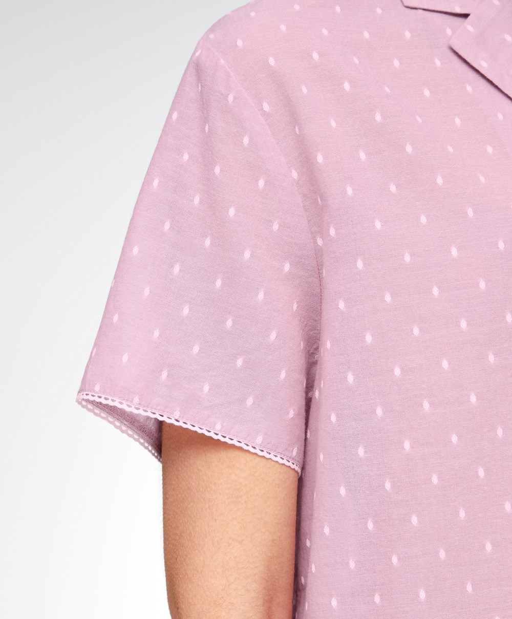 Oysho Rövid-sleeved 100% Pamut Plumeti Shirt Mid-rosette | IEXLWK-901