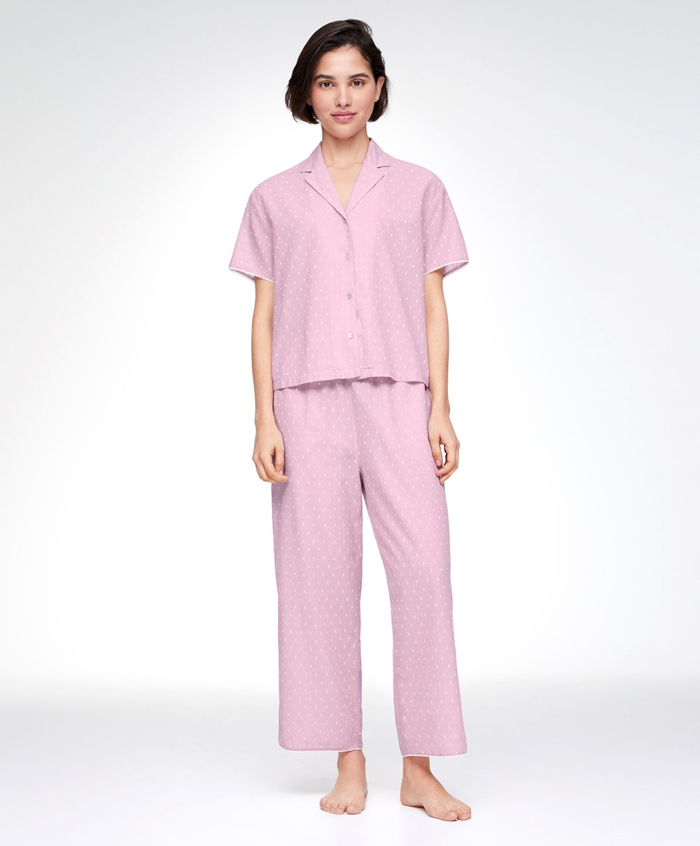 Oysho Rövid-sleeved 100% Pamut Plumeti Shirt Mid-rosette | IEXLWK-901