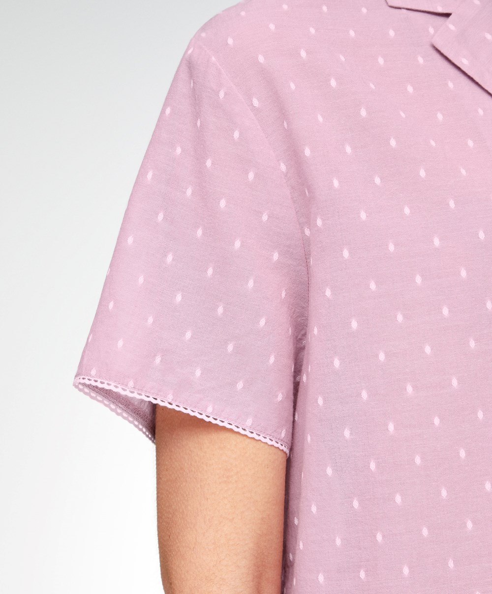 Oysho Rövid-sleeved 100% Pamut Plumeti Shirt Mid-rosette | IFSEHZ-043