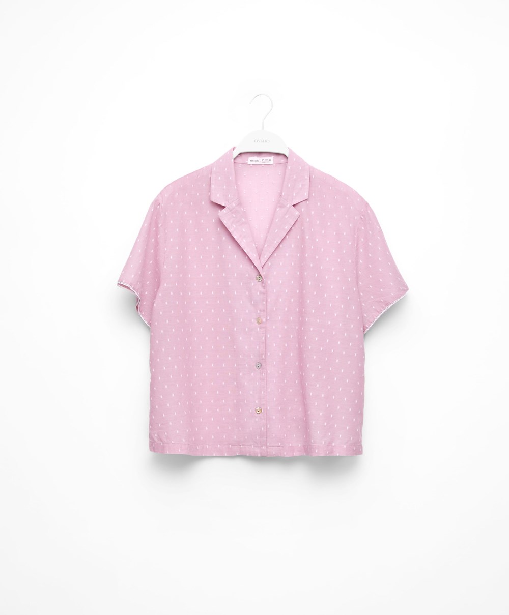 Oysho Rövid-sleeved 100% Pamut Plumeti Shirt Mid-rosette | IFSEHZ-043