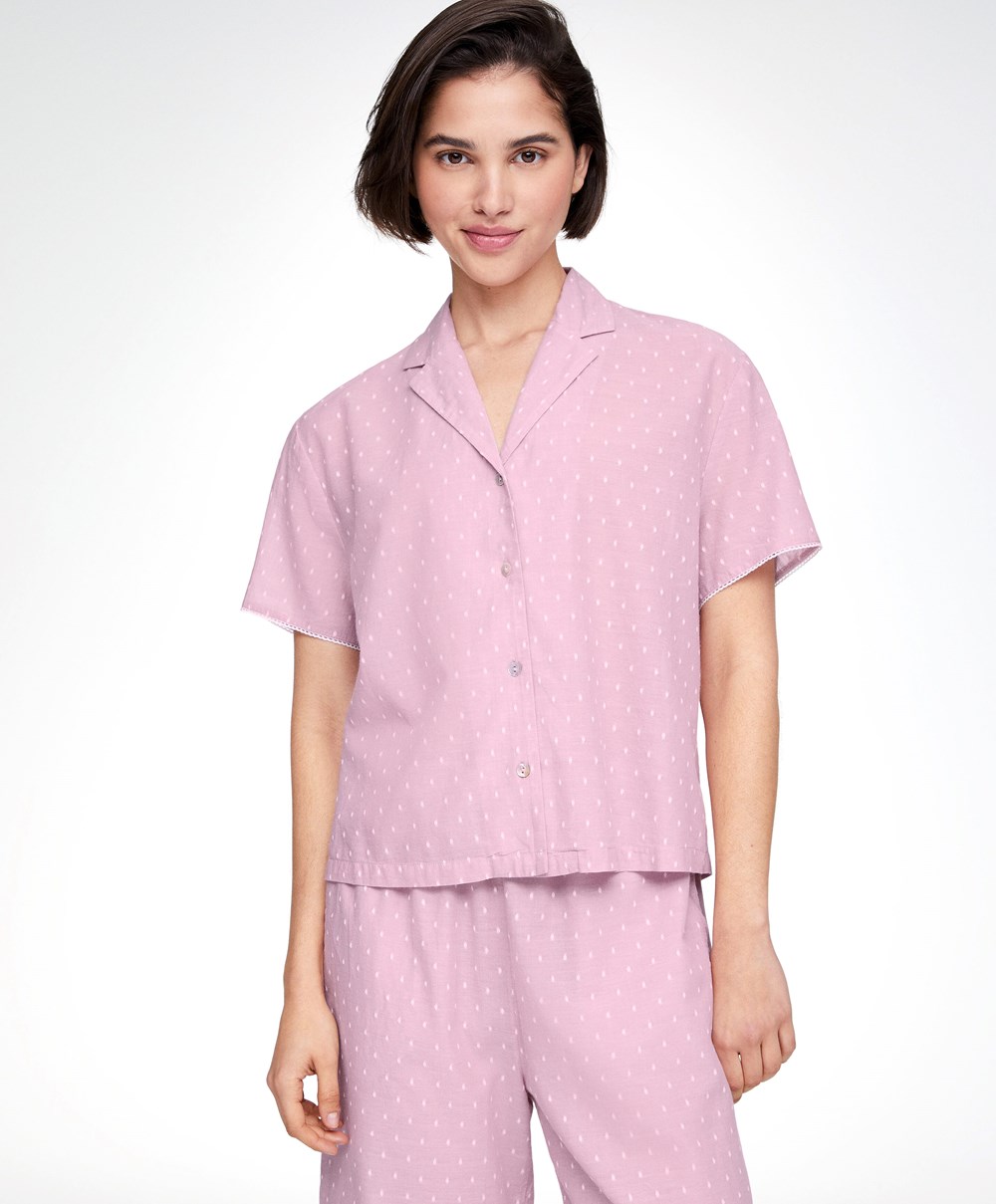 Oysho Rövid-sleeved 100% Pamut Plumeti Shirt Mid-rosette | IFSEHZ-043