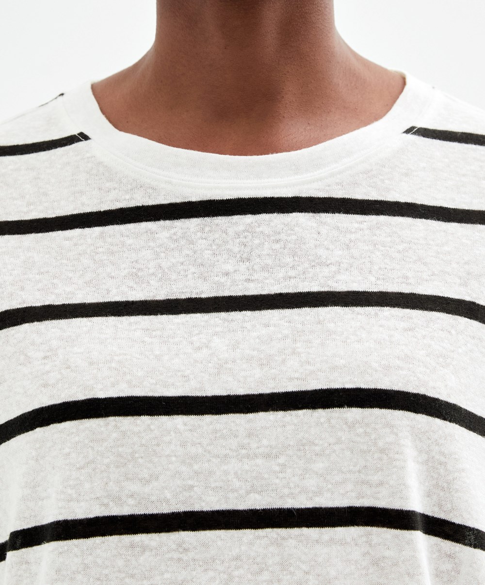 Oysho Rövid-sleeved Linen Stripe T-shirt Fekete | WXZVFL-716