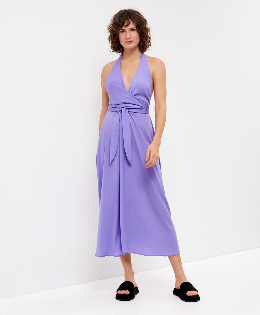 Oysho Satin Halterneck Long Ruha Lilac | NFJRVW-741