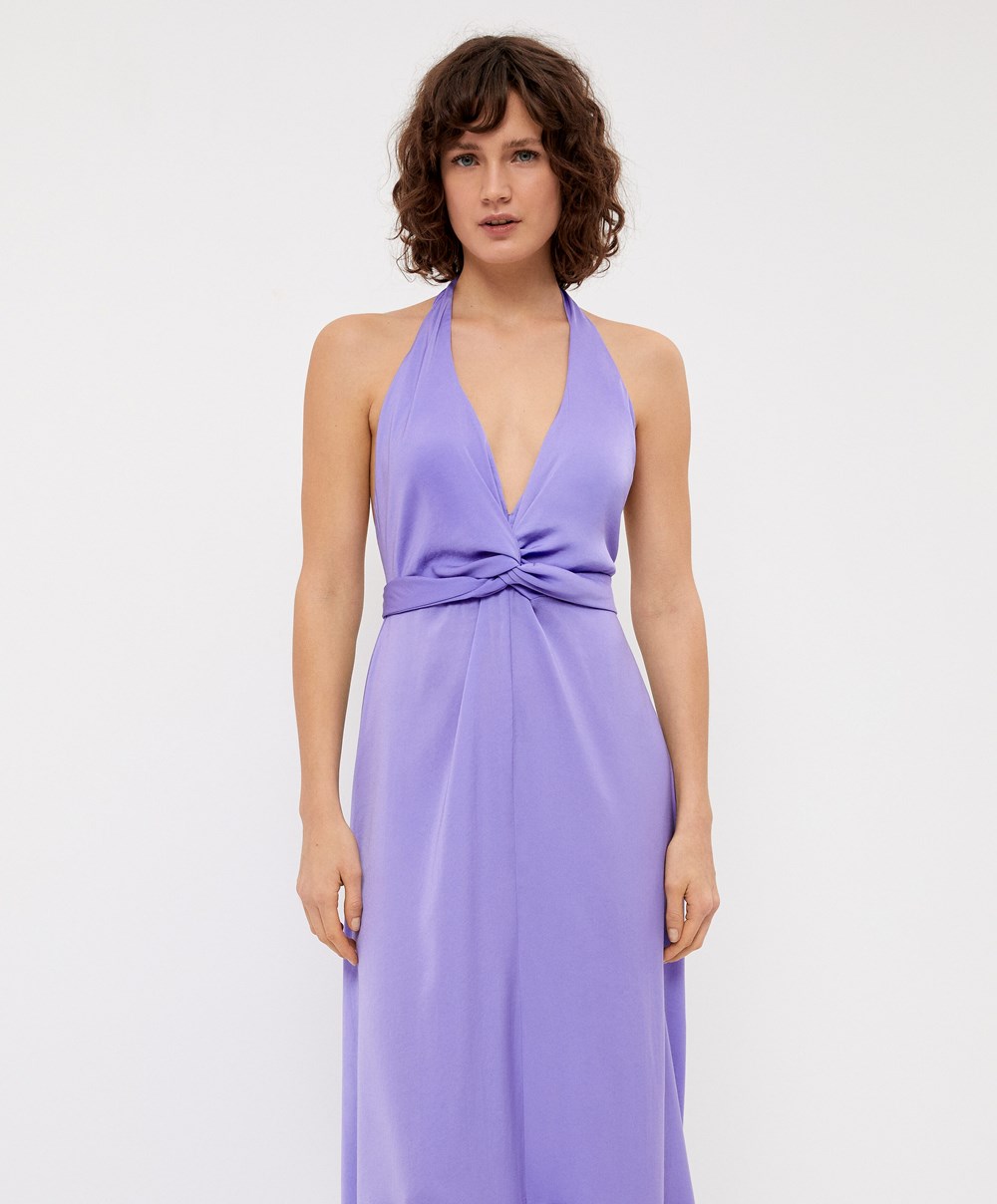 Oysho Satin Halterneck Long Ruha Lilac | NFJRVW-741