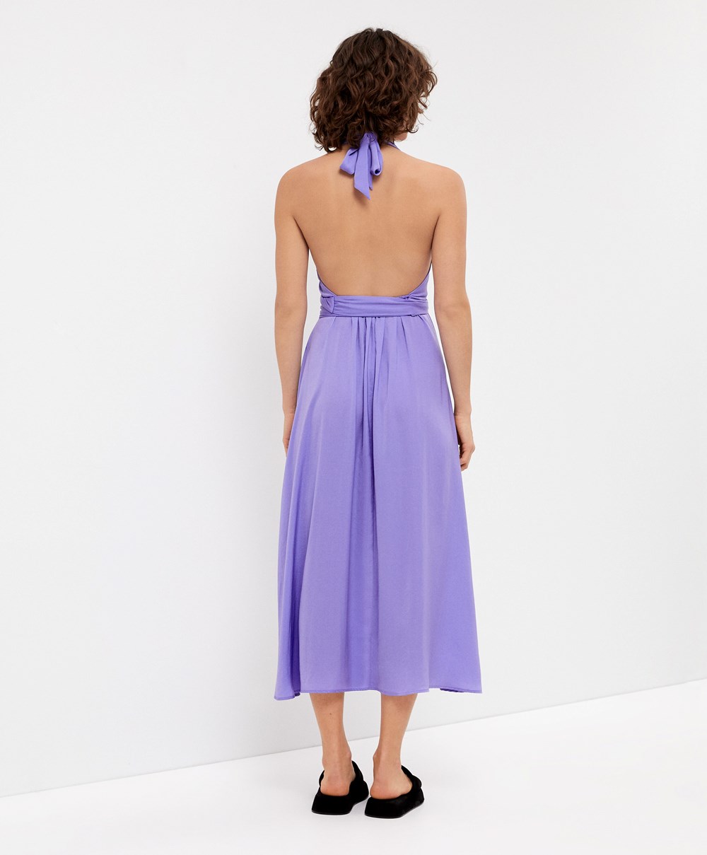 Oysho Satin Halterneck Long Ruha Lilac | NFJRVW-741