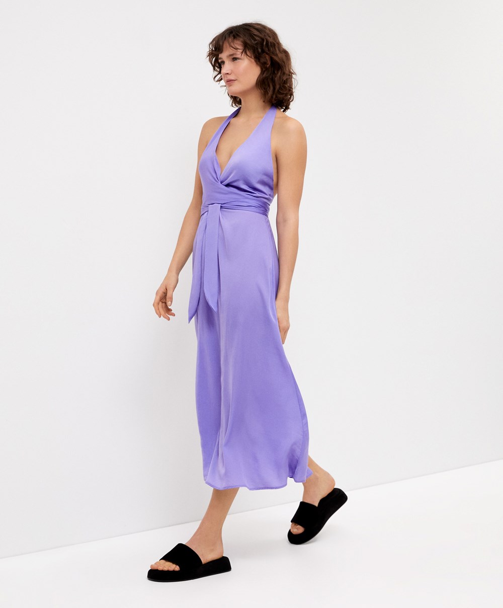 Oysho Satin Halterneck Long Ruha Lilac | NFJRVW-741