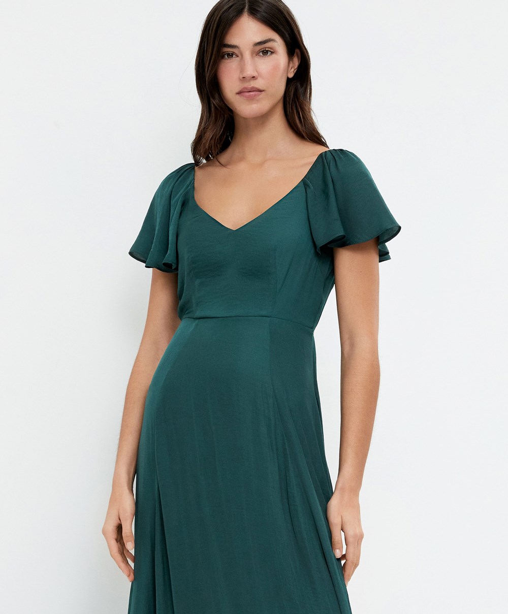 Oysho Satin Midi Ruha With Open Back Zöld | LMOIWC-687