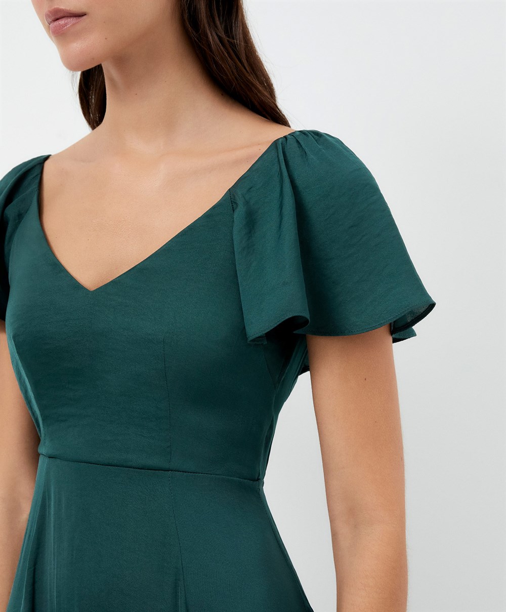 Oysho Satin Midi Ruha With Open Back Zöld | LMOIWC-687